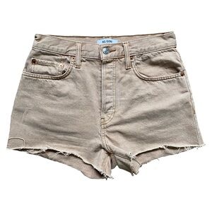 Re/Done Easy Rider Tan Jean Distressed Neutral Western Mid-Rise Shorts Size 26